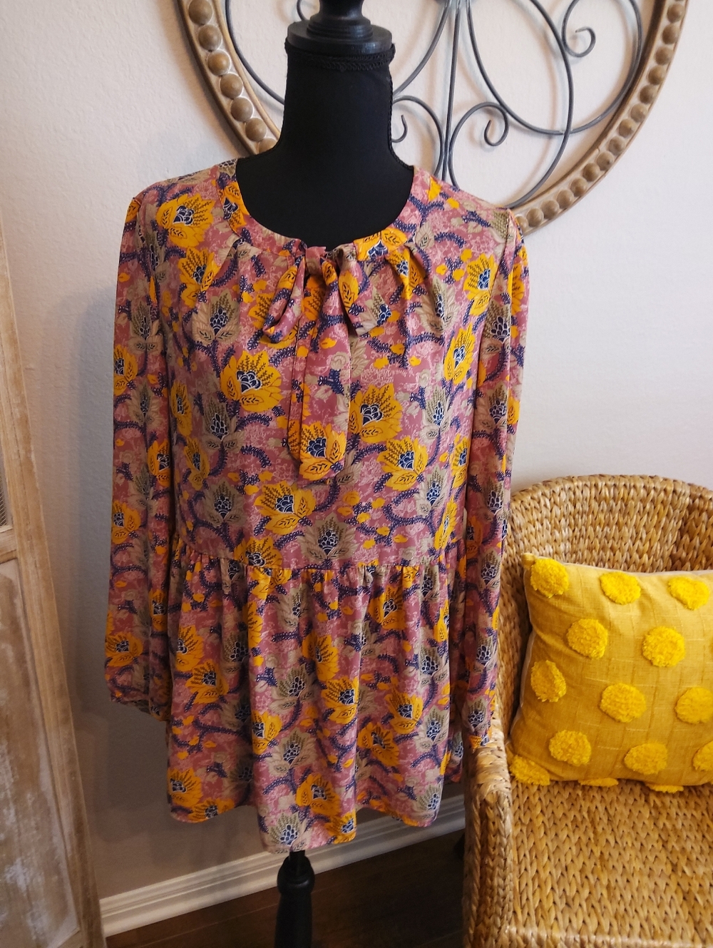 DR2 Pink Tunic Top with Yellow Floral Print